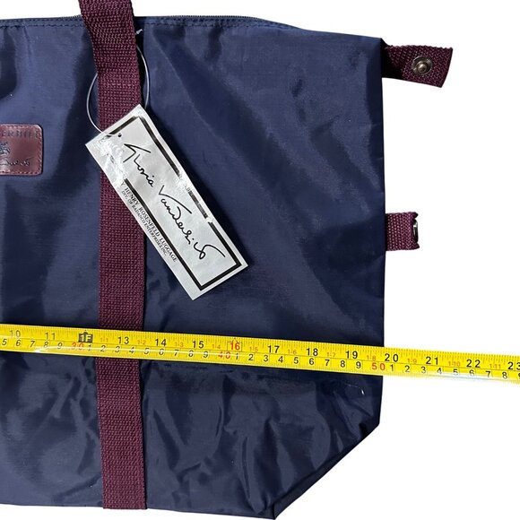 Vintage Travel Duffle Bag Luggage Gloria Vanderbilt Navy Burgundy 1980s Nylon - Picture 10 of 12